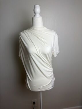 SHEIN White Ruched Draped Top Short Sleeve Blouse Size Large